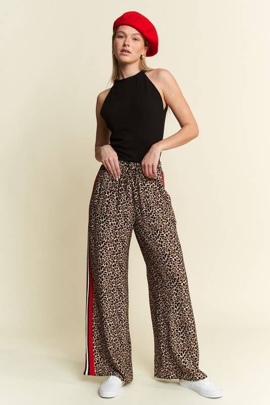 Leopard Contrast Red Side Panels Trousers