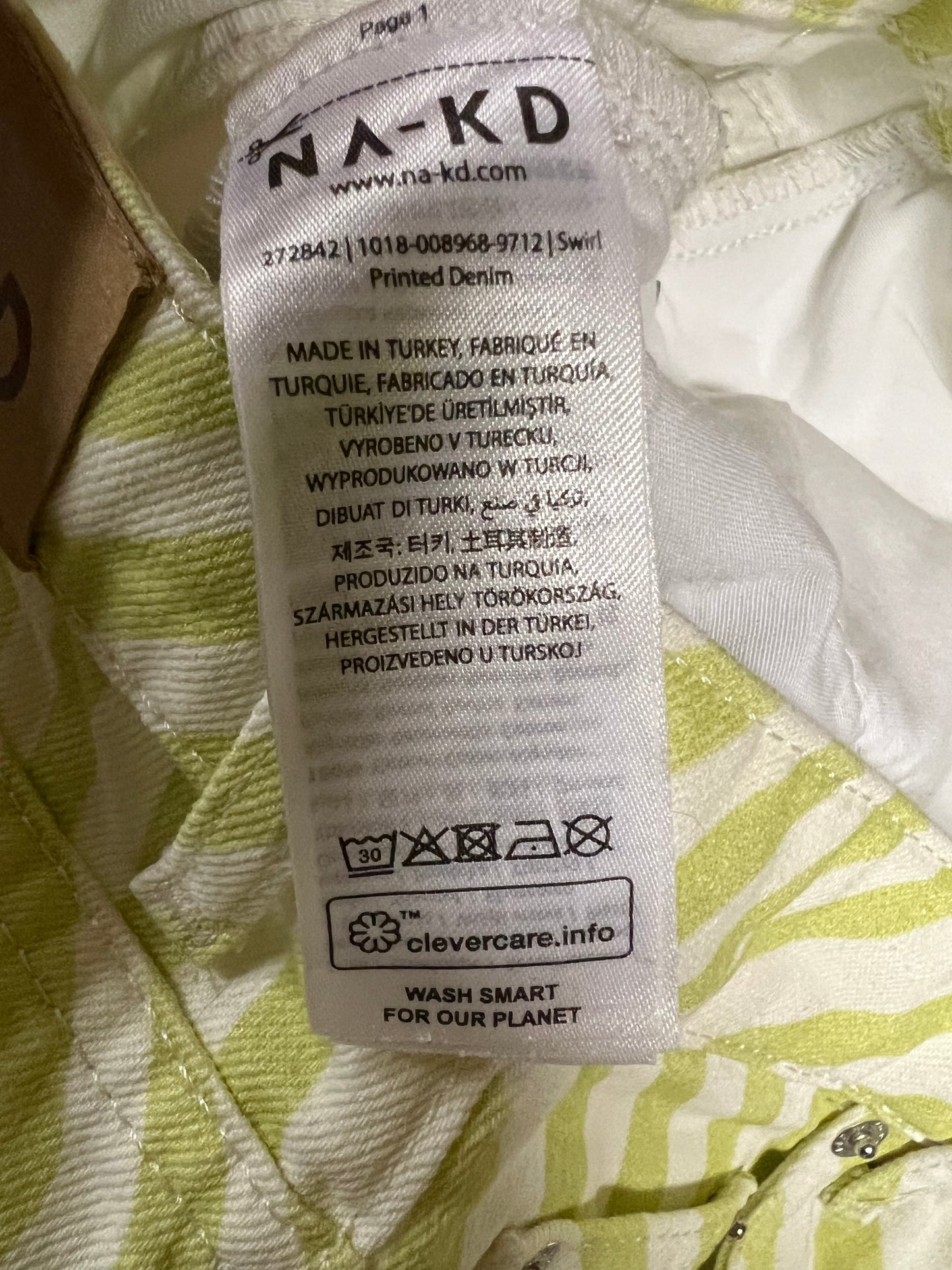 NA-KD  Lime Green and White Swirl Loose Mid Rise Jeans