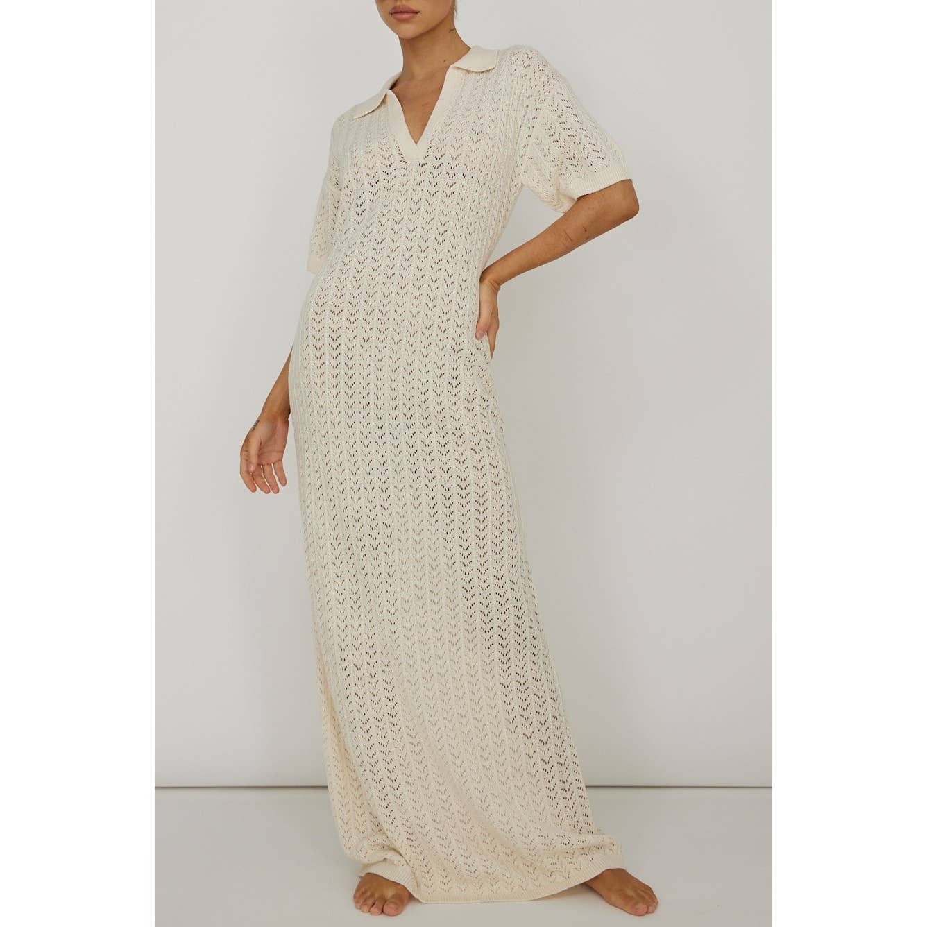 MESH V NECK LONG MAXI DRESS
