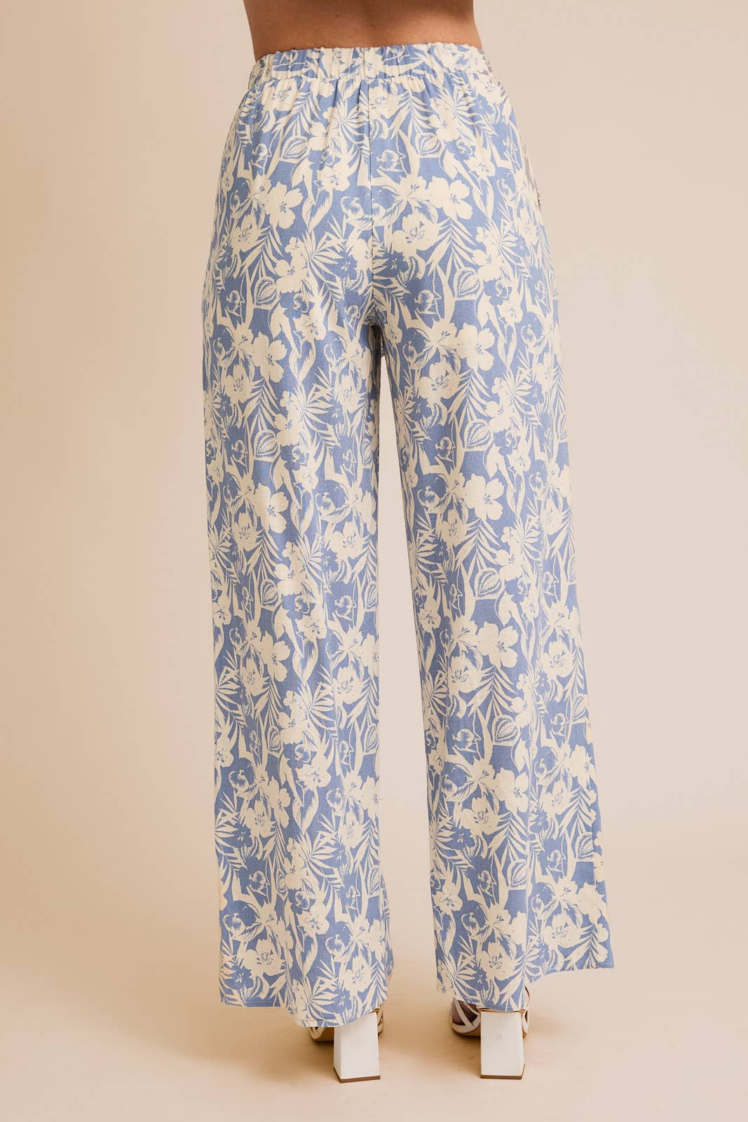 Floral Pants with Elastic Waist and Front Self-Tie