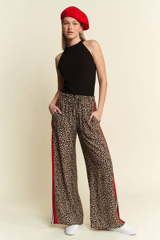 Leopard Contrast Red Side Panels Trousers