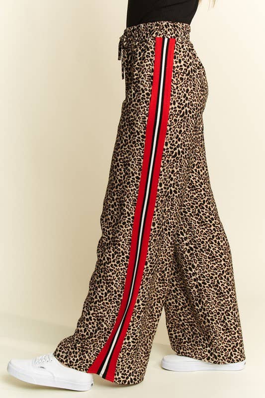 Leopard Contrast Red Side Panels Trousers