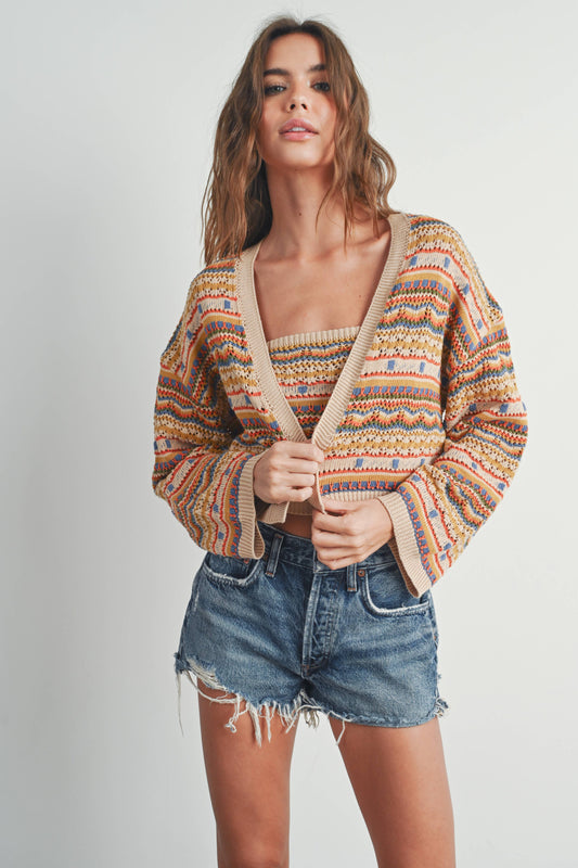 Striped and Geo Pattern Cardigan