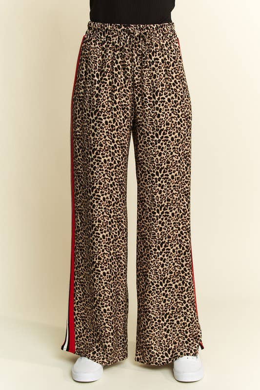 Leopard Contrast Red Side Panels Trousers