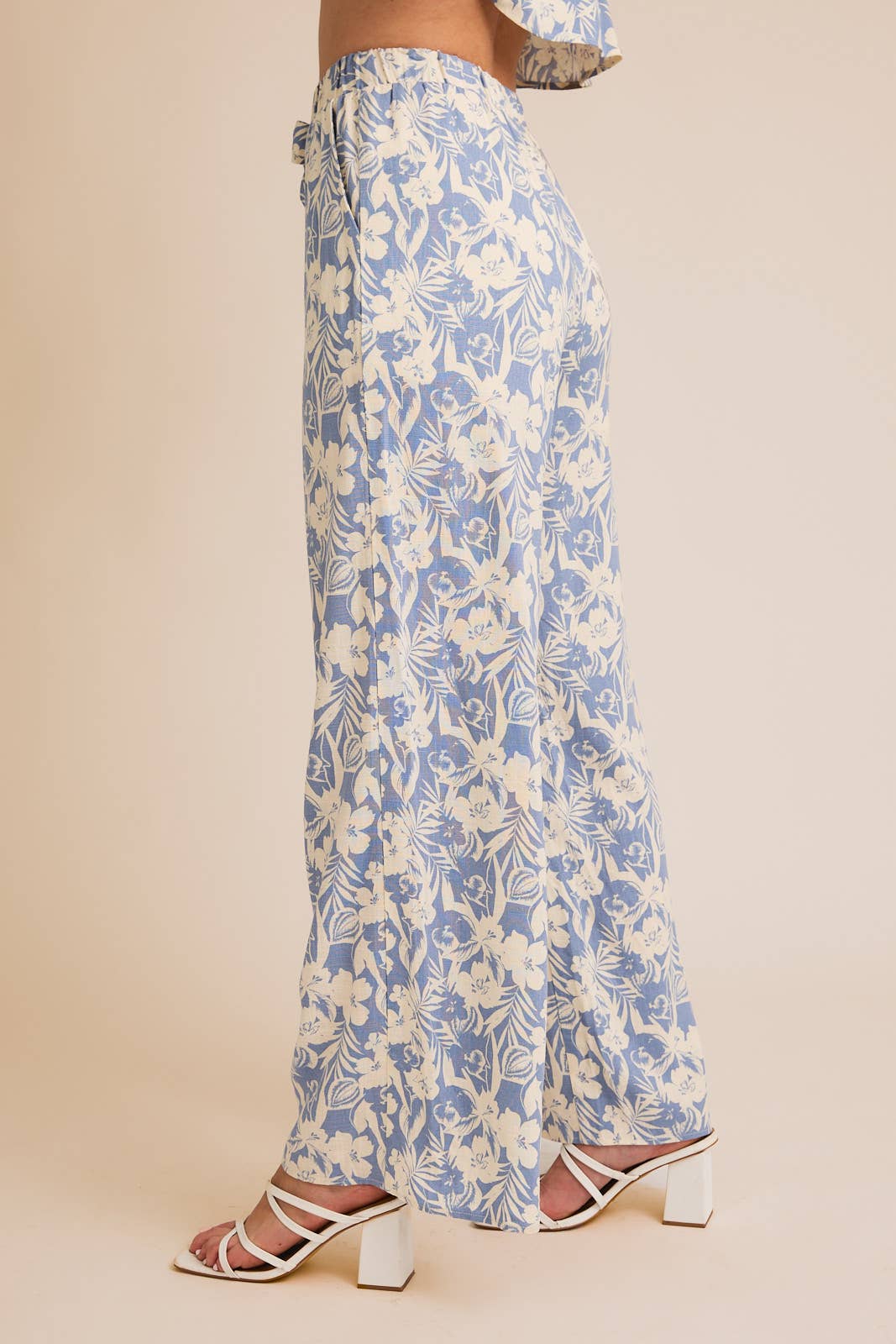 Floral Pants with Elastic Waist and Front Self-Tie