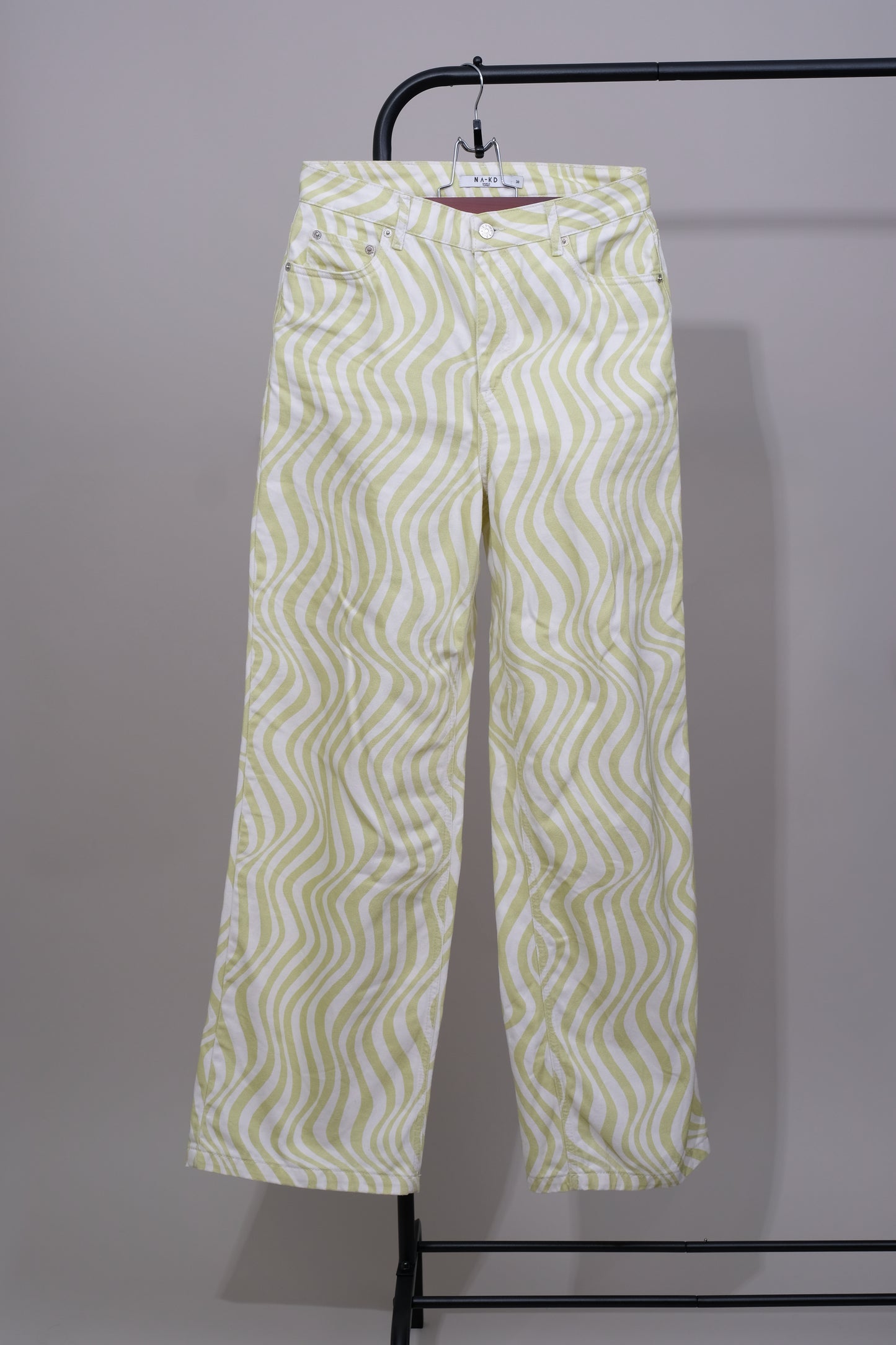 NA-KD  Lime Green and White Swirl Loose Mid Rise Jeans