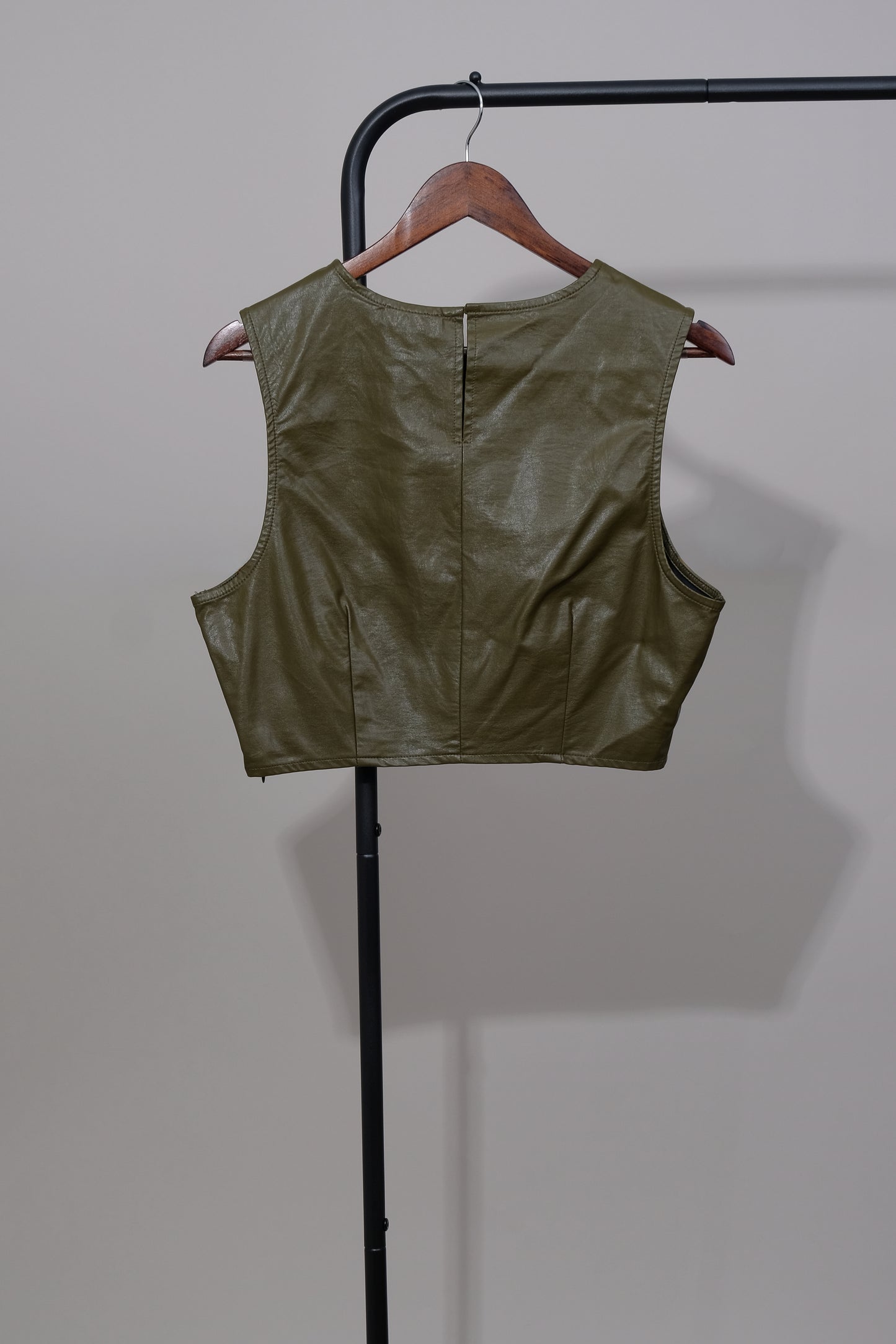NSR Cropped Faux Leather Green Tank Top