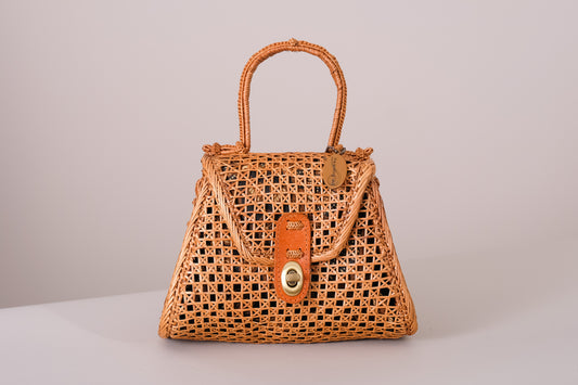 Rattan Cane Weave Handbag with Cross Body Strap