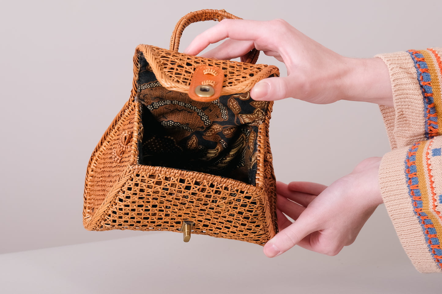 Rattan Cane Weave Handbag with Cross Body Strap