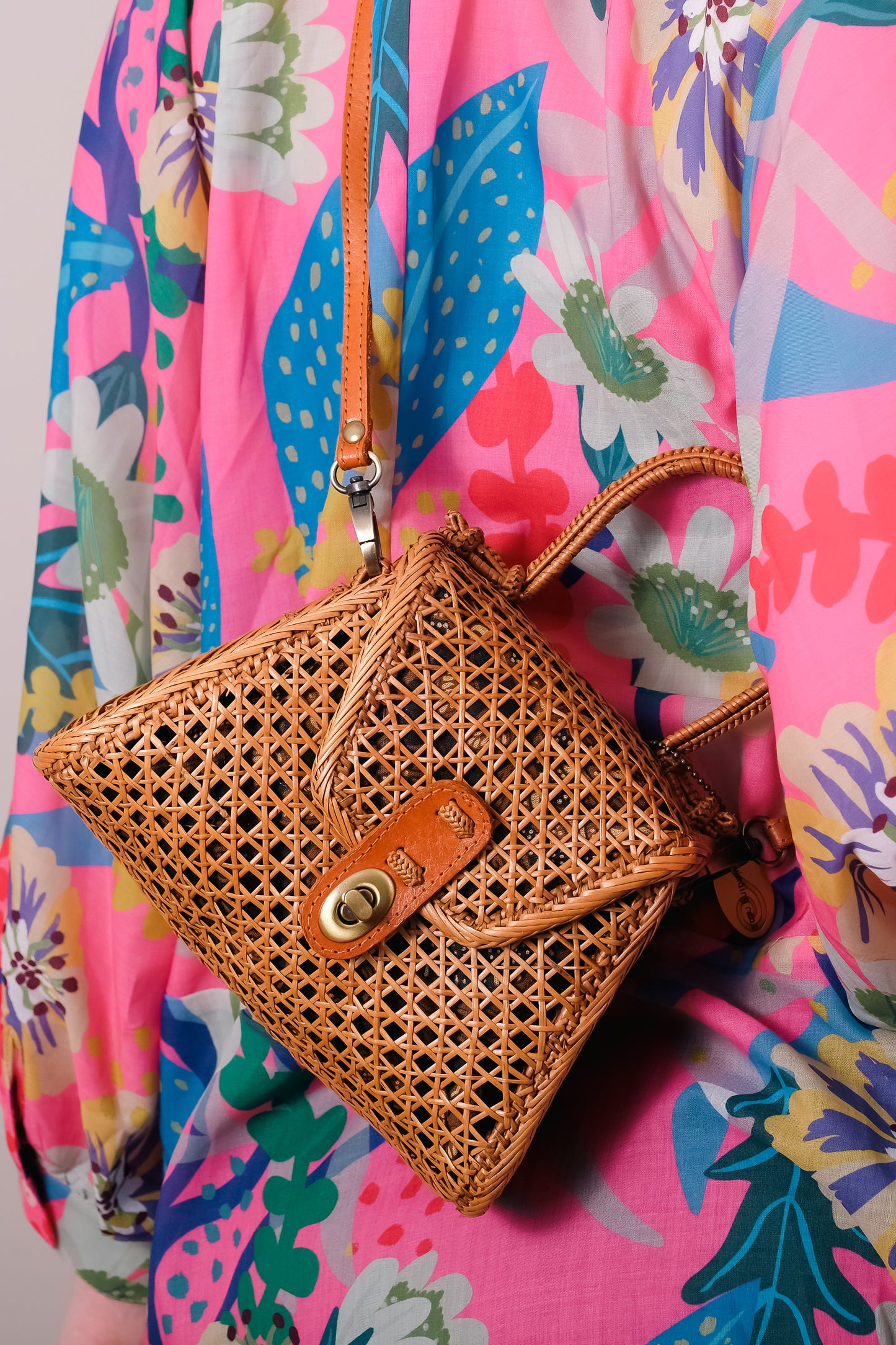 Rattan Cane Weave Handbag with Cross Body Strap