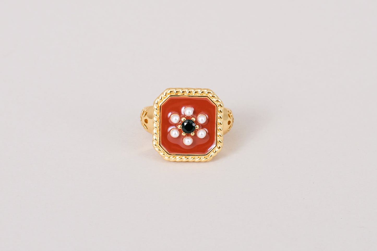 Rouge 18K Gold Red Enamel Vintage Adjustable Ring