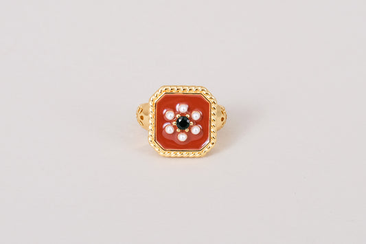Rouge 18K Gold Red Enamel Vintage Adjustable Ring