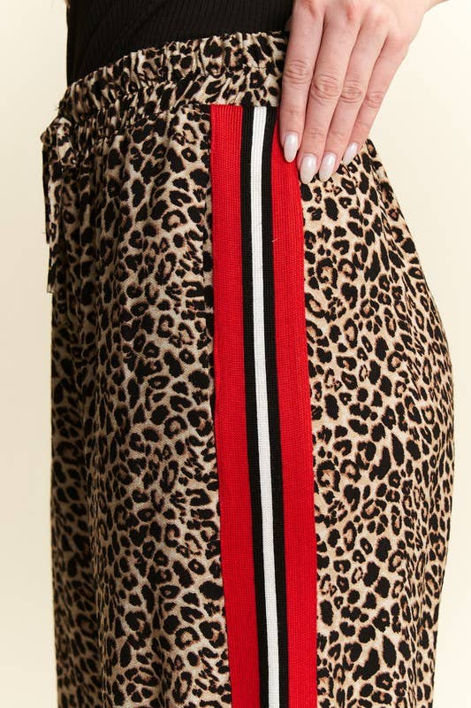 Leopard Contrast Red Side Panels Trousers