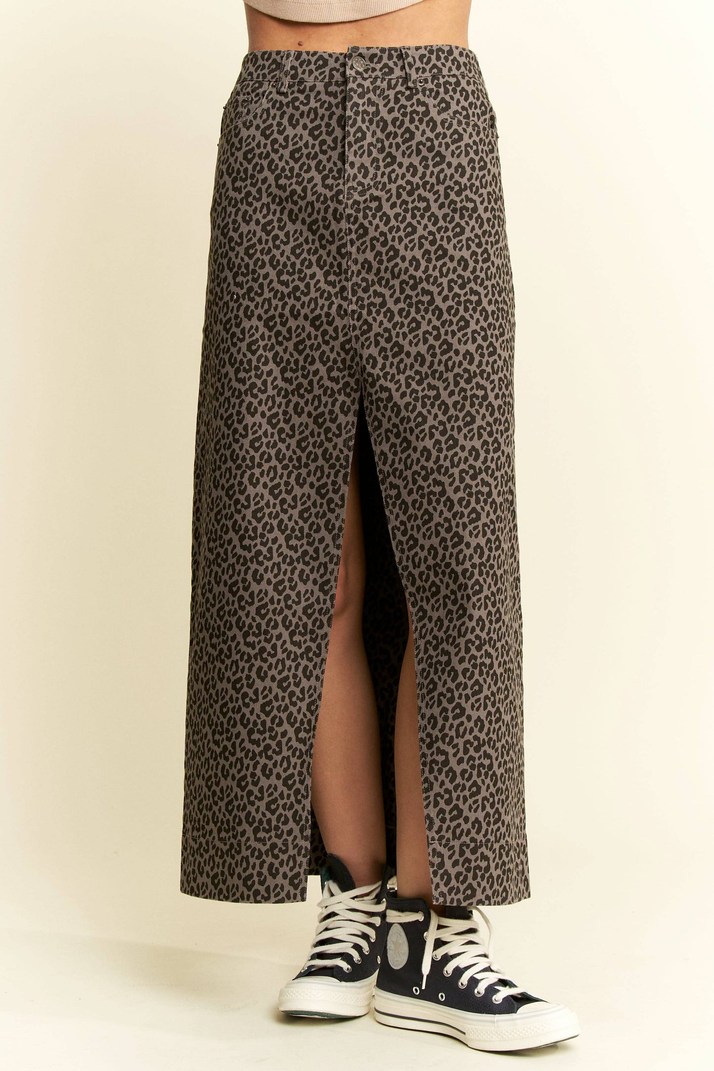 Leopard Print Front Slit Skirt