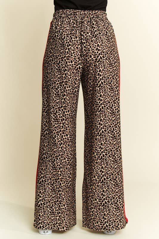 Leopard Contrast Red Side Panels Trousers