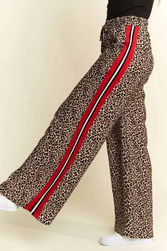 Leopard Contrast Red Side Panels Trousers