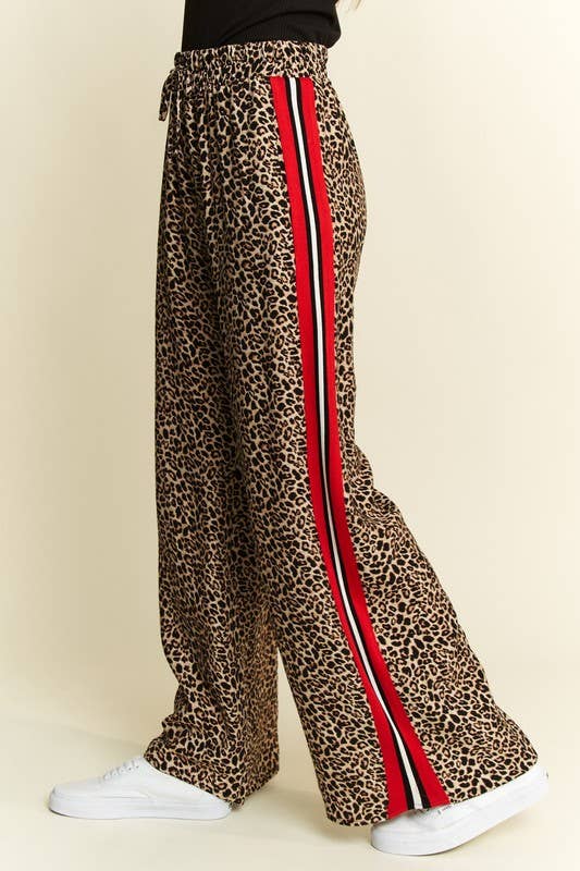Leopard Contrast Red Side Panels Trousers