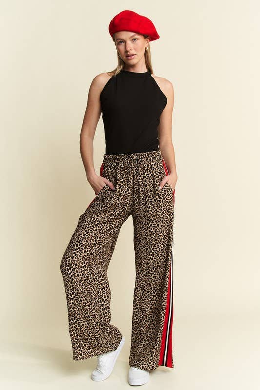 Leopard Contrast Red Side Panels Trousers